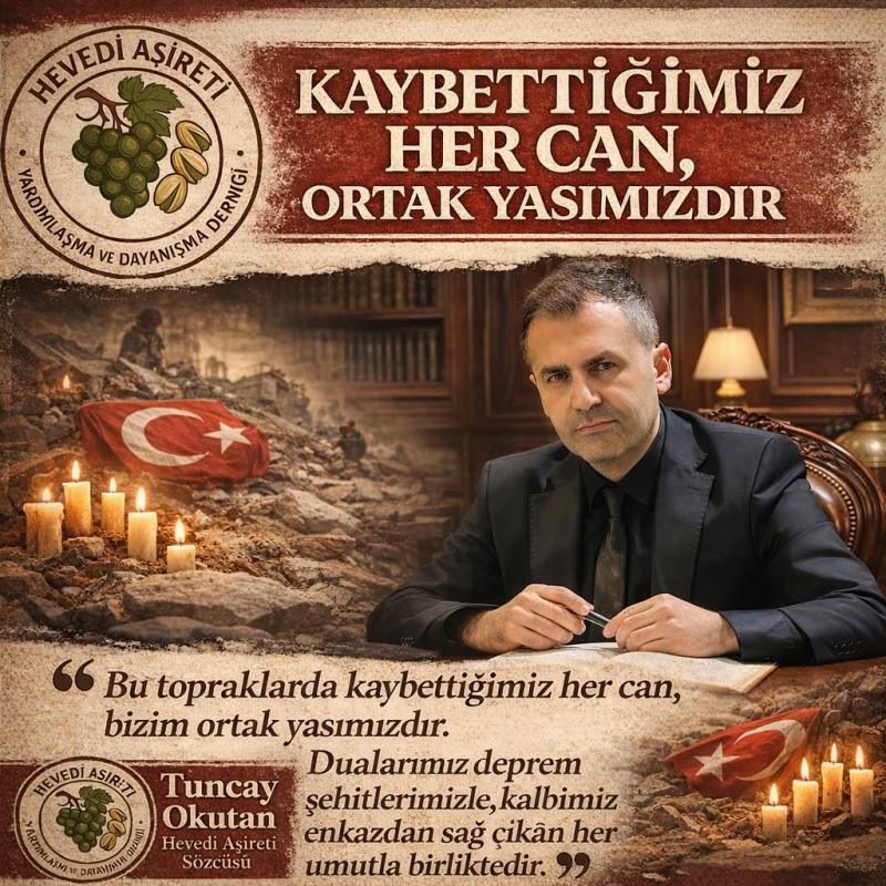 Dernek Sözcümüz Tuncay Okutan dan 6 Şubat Depremi Açıklaması 